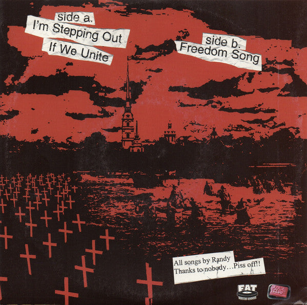 Image of Back Cover of 4624290E: 7" - RANDY, I'm Stepping Out / If We Unite / Freedom Song (Fat Wreck Chords ; FAT204-7, US 2001, Picture Sleeve, Yellow Marbled Vinyl, Fat Club Release)   VG+/EX