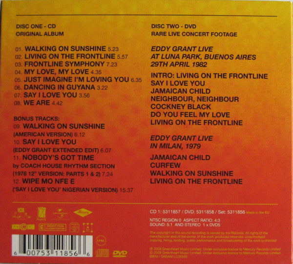 Image of Back Cover of 4734016E: 2xCD - EDDY GRANT, Walking On Sunshine (ICE; 5311856, Europe 2008, Double Digipak, Inner)   VG+/EX