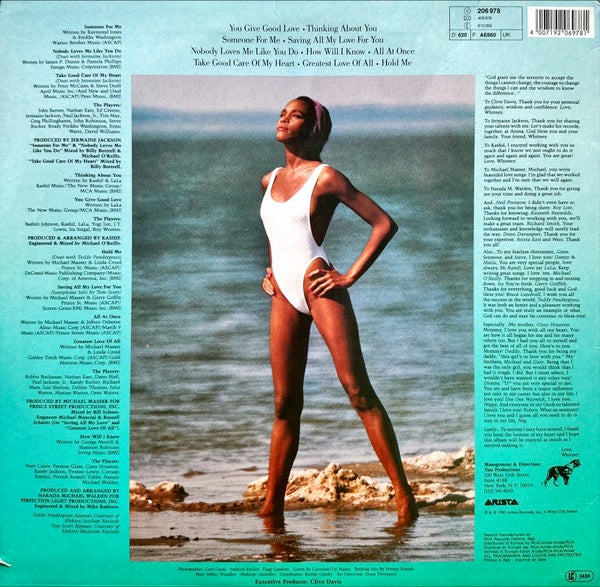 Image of Back Cover of 4714096C: LP - WHITNEY HOUSTON, Whitney Houston (Arista; 206 978, Italy 1985) Strong VG to sleeve - some light sticker residue.  VG/VG+