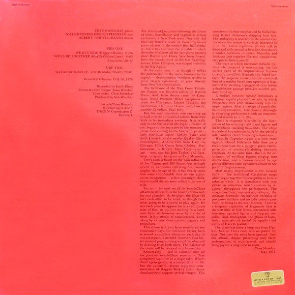 Image of Back Cover of 4724134E: LP - TETE MONTOLIU TRIO, T te   Tete (SteepleChase ; SCS-1054, Denmark 1976)   VG+/EX