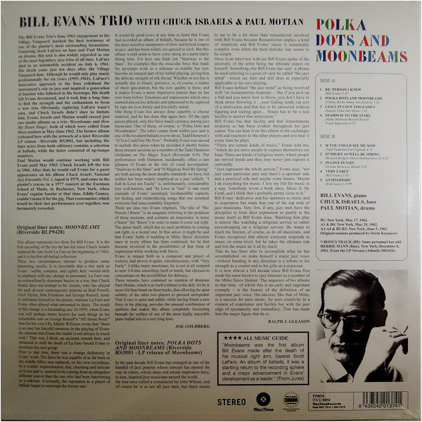 Image of Back Cover of 4724141E: LP - THE BILL EVANS TRIO, Polka Dots And Moon Beams (WaxTime; 771873, Spain 2013)   EX/EX