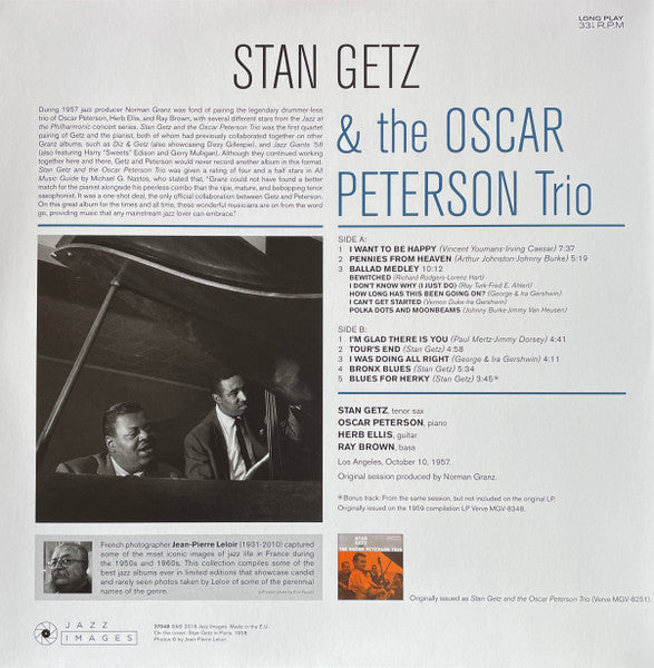 Image of Back Cover of 4724176E: LP - STAN GETZ & THE OSCAR PETERSON TRIO, Stan Getz & the Oscar Peterson Trio (Jazz Images; 37048, Europe 2017 Reissue, Gatefold, Deluxe Edition, Limited Edition, Stereo, 180g)   EX/EX