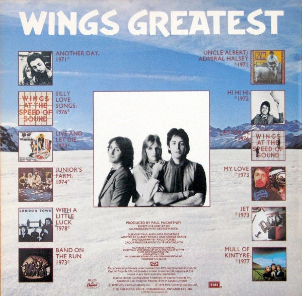 Image of Back Cover of 4714179C: LP - WINGS, Wings Greatest (Capitol Records; SOO-11905, Canada 1978, Poster) With Poster  VG+/VG+