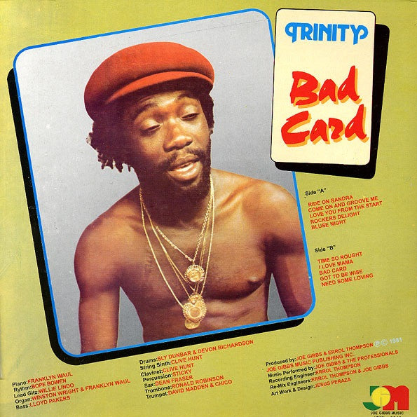 Image of Back Cover of 4744130S: LP - TRINITY, Bad Card (Joe Gibbs Music; JGML 6040, US 1981)   VG/VG+