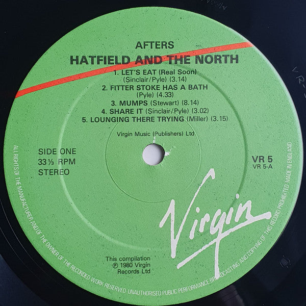 Image of Label Cover of 4724113E: LP - HATFIELD AND THE NORTH, Afters (Virgin ; VR5, UK 1980, INo Insert)   VG/VG+