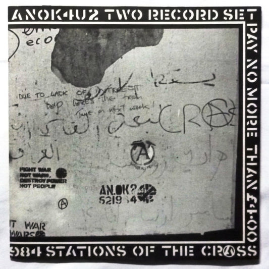 Image of Front Cover of 4744167S: LP - CRASS, Stations Of The Crass (Crass Records; 521984, UK 1983 Reissue, Poster Sleeve, Pay no more than  4.00 and London address on sleeve) Scuffs and hairlines, poster sleeve intact with wear on folds and tears (but not holes) on corners where it has been hung  VG/G+