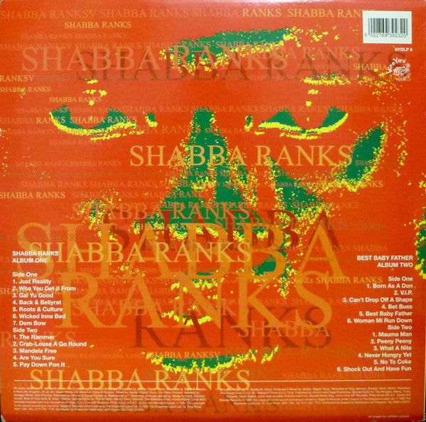 Image of Back Cover of 4724326E: 2xLP - SHABBA RANKS, Just Reality / Best Baby Father (Vine Yard Records; VYDCLP 6, UK 1995)   VG/G+