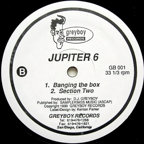 Image of Back Cover of 12" - /VG+ - JUPITER 6, The Tracking System (Greyboy Records; GB 001, US 1990, Plain Sleeve), Pen On label, A1	The Tracking SystemA2	A8B1	Banging The BoxB2	Section Two - 1846302S