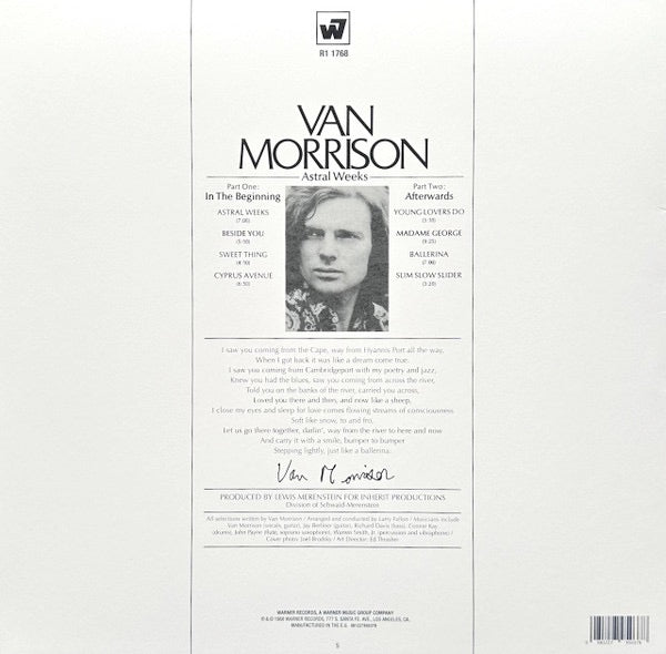 Image of Back Cover of 5154056S: LP - VAN MORRISON, Astral Weeks (Warner Records; 081227827304, 	Worldwide 2023 Reissue, Olive Green Vinyl)   NEW/NEW