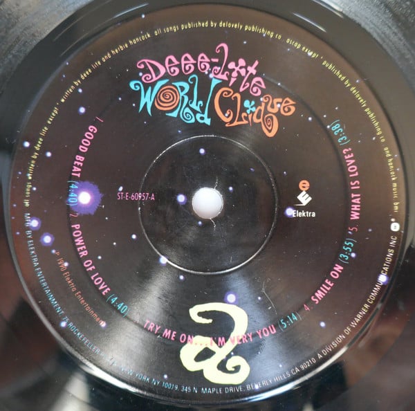 Image of Label Cover of LP - VG+/G+ - DEEE-LITE, World Clique (Elektra; 9 60957-1, US 1990, Picture Sleeve, Inner), lots of light hairlines/marks - nothing major. still in shrink - opened w/ hype sticker. original printed inner - creasing and tears,  - 2846056S