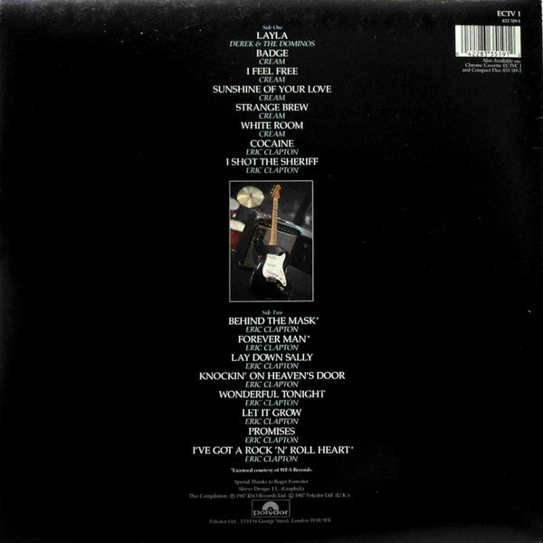 Image of Back Cover of 4915490C: LP - ERIC CLAPTON, The Cream Of Eric Clapton (Polydor; ECTV 1, UK 1987, Gatefold, Black Inner, All Rights Text Written Anti-Clockwise)   VG+/VG