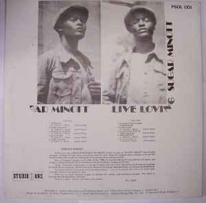Image of Back Cover of LP - VG+/VG - SUGAR MINOTT, Live Loving (Studio One; PSOL 001, Jamaica 1990s Reissue, Glossy Sleeve), Light pressing dents. Light visual marks. One press flaw on B4 causes a few ticks. Good looking sleeve.,  - 3116067C