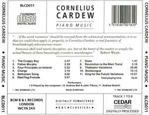 Image of Back Cover of E: CD - CORNELIUS CARDEW, Piano Music (B & L Records; BLCD011, UK 1991, Jewel Case, Booklet) light marks, plays fine  VG+/VG