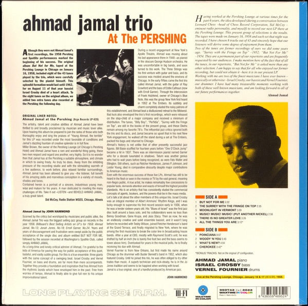 Image of Back Cover of LP - NEW/NEW - AHMAD JAMAL TRIO, Ahmad Jamal At The Pershing - But Not For Me (WaxTime In Color; 950742, Europe 2022 Reissue, Blue Vinyl, 180 Gram), ,  - 0516050C