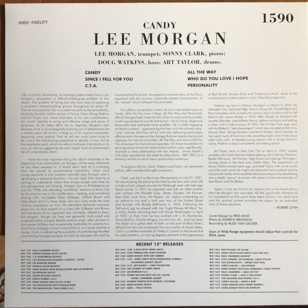 Image of Back Cover of 4714688C: LP - LEE MORGAN, Candy (Rat Pack Records; BLP1590,  2024 Reissue, 180 Gram Vinyl)   NEW/NEW