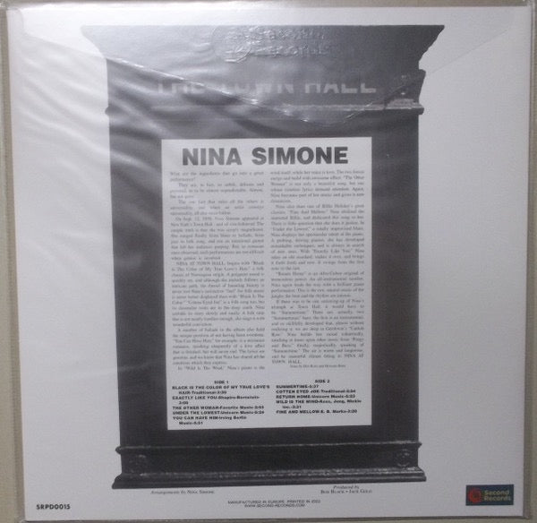 Image of Back Cover of 4854163S: LP - NINA SIMONE, Nina Simone At Town Hall (Second Records; SRPD0015, Europe 2022 Reissue, 180 Gram Vinyl)   NEW/NEW