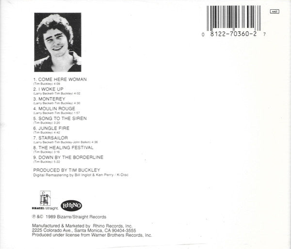 Image of Back Cover of 4734325E: CD - TIM BUCKLEY, Starsailor (Bizarre/Straight ; R2 70360, US 1991, Jewel Case, Inner)   VG+/VG+