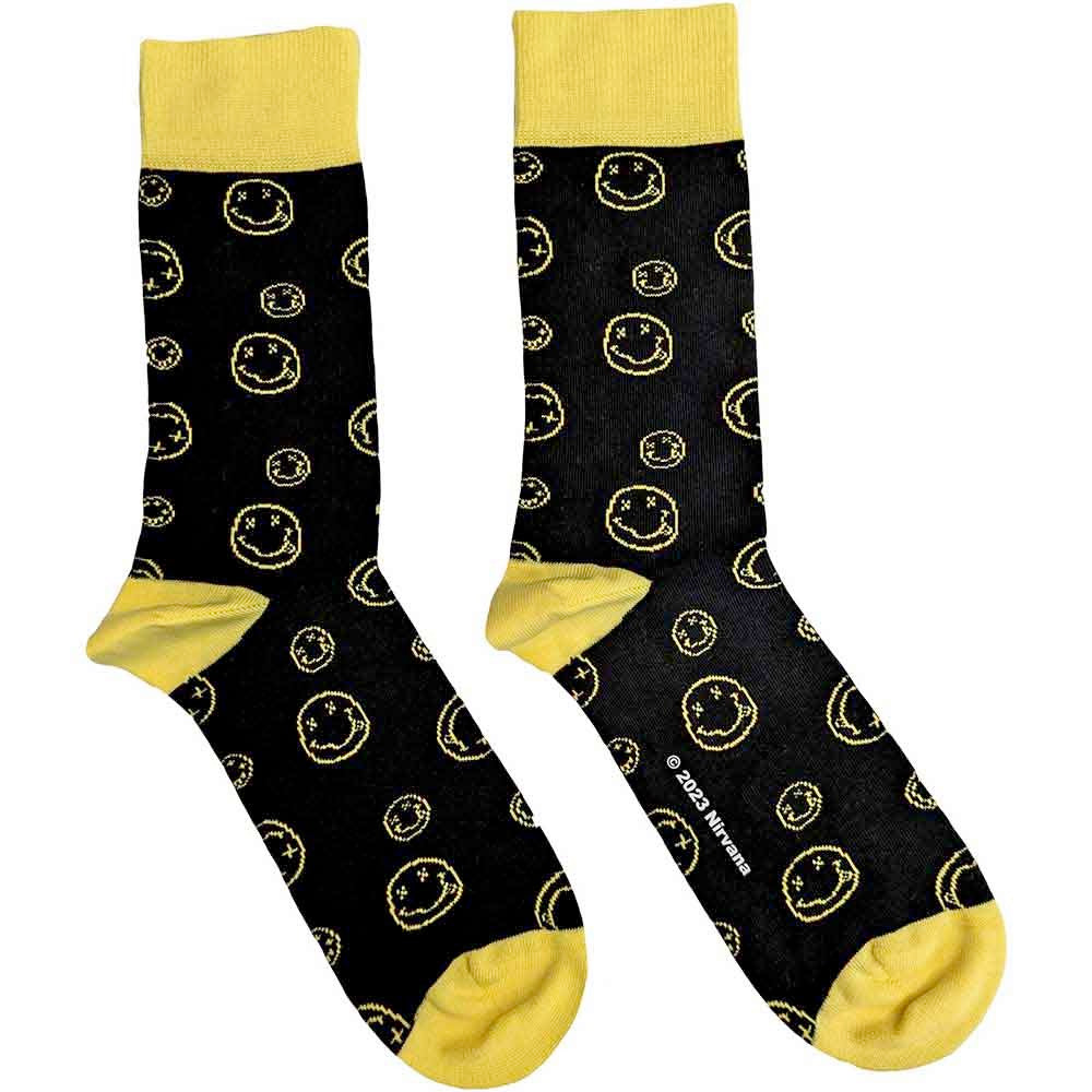 Image of Front Cover of Accessories - NEW - NIRVANA, Outline Happy Faces Socks (,  ), ,  - 4416483C