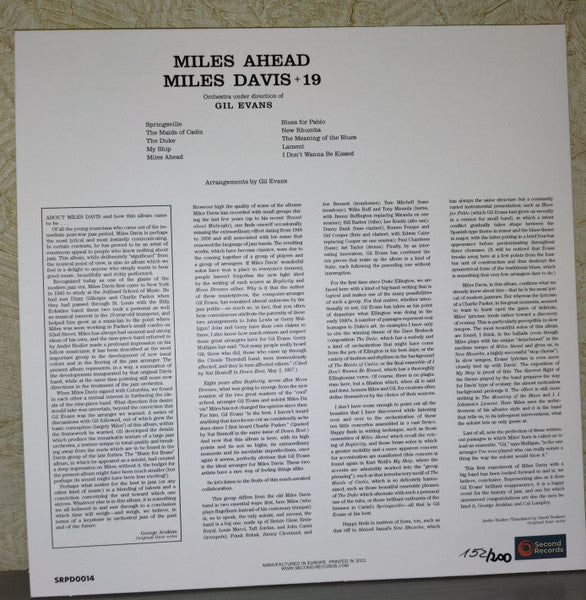 Image of Back Cover of 4714733C: LP - MILES DAVIS + 19, GIL EVANS, Miles Ahead (Second Records; SRPD0014, Europe 2022 Reissue, Yellow Vinyl, Numbered)   NEW/NEW