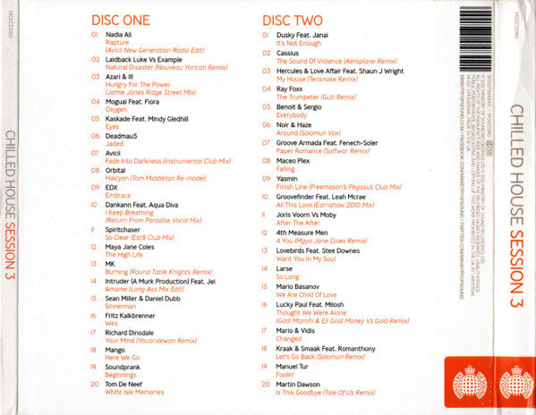 Image of Back Cover of 4734337E: 2xCD - VARIOUS, Chilled House Session 3 (Ministry Of Sound; MOSCD280, UK 2012, Double Digipak) Opened Instore  EX/EX