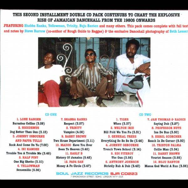 Image of Back Cover of 4754160S: 2xCD - VARIOUS, Dancehall 2 (The Rise Of Jamaican Dancehall Culture) (Soul Jazz Records; SJR CD223, UK 2009, Triple Digipak, Booklet)   VG+/VG+