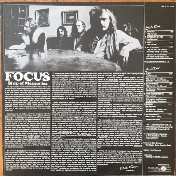 Image of Back Cover of 4814005C: LP - FOCUS, Ship Of Memories (EMI Holland; 5c 050.25610, Netherlands 1976) Light hairlines only  VG/VG