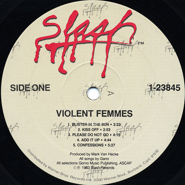 Image of Label Cover of 4724361E: LP - VIOLENT FEMMES, Violent Femmes (Slash Cream With Red Logo; 23845-1, US 1984 Reissue, Inner, Allied Pressing, Repress)   VG+/VG