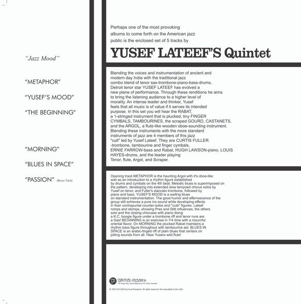 Image of Back Cover of 4814047C: LP - YUSEF LATEEF, Jazz Mood (Survival research; SVVRCH058, US 2022 Reissue)   NEW/NEW