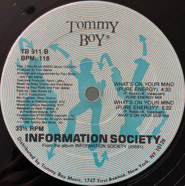 Image of Back Cover of 4824008E: 12" - INFORMATION SOCIETY, What's On Your Mind (Pure Energy) (Tommy Boy; , US 1988) Paint marks, hairline marks  /G+