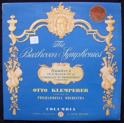 Image of Front Cover of 4724371E: LP - OTTO KLEMPERER, PHILHARMONIA ORCHESTRA, Beethoven: Symphony No 2. Coriolan And Prometheus Overtures. (Columbia Red With Dark Semi Circle Notes Logo; SAX 2331, UK , Laminated Flipback Sleeve, Company Inner) Gold Stereo Sticker on Front Sleeve  VG/VG+