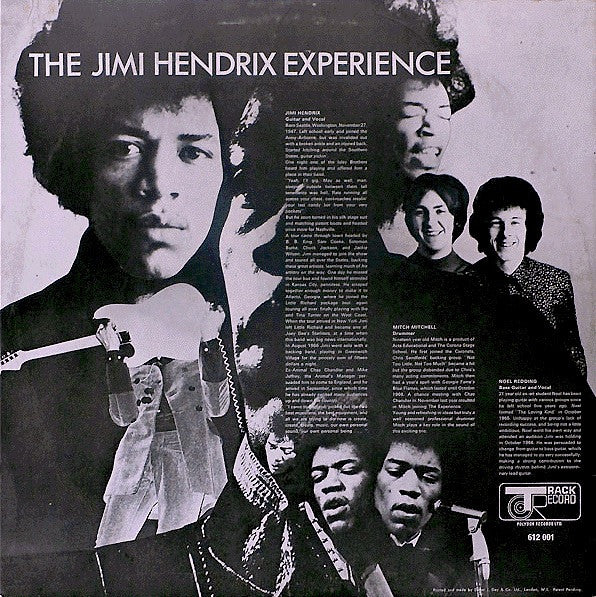 Image of Back Cover of 2415399C: LP - THE JIMI HENDRIX EXPERIENCE, Are You Experienced (Track; 612001, UK 1967, Laminated Front Sleeve, Mono) Lots of hairlines and streaky surface marks, Seems to play okay with some surface noise, Sleeve has small tear to bottom edge and laminate creasing  G+/F