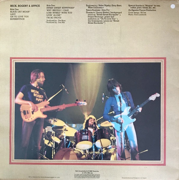 Image of Back Cover of 4814017C: LP - BECK, BOGERT & APPICE, Beck, Bogert & Appice (Epic; EPC 65455, UK 1973)   VG/VG