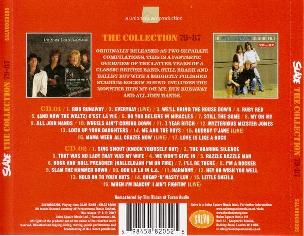 Image of Back Cover of 4814029C: 2xCD - SLADE, The Collection 79-87 (Salvo; SALVOCD205, UK 2007 Reissue, Double CD Case In Card Sleeve)   VG+/VG+