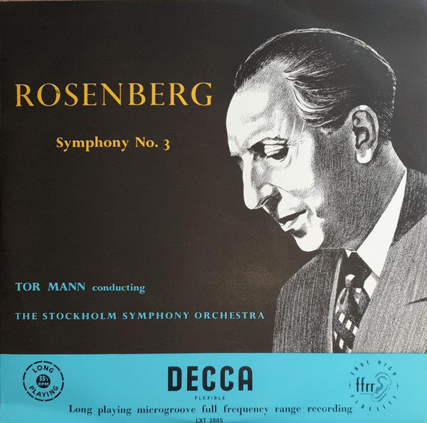 Image of Front Cover of 4824096E: LP - TOR MANN, THE STOCKHOLM PHILHARMONIC ORCHESTRA, Rosenberg: Symphony No. 3 (Decca; LXT 2885, UK 1953) Edge and Ring Wear  VG/VG