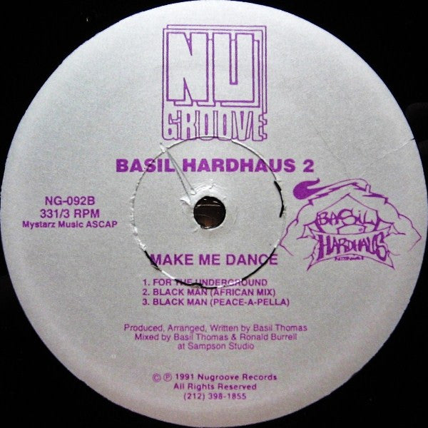 Image of Back Cover of 4844234S: 12" - BASIL HARDHAUS 2, Make Me Dance (Nu Groove Records; NG-092, US 1991) Light marks and scuffs both sides, plays better than it looks.   /VG