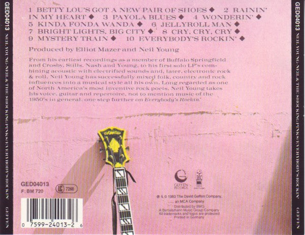 Image of Back Cover of 4834005E: CD - NEIL YOUNG & THE SHOCKING PINKS, Everybody's Rockin' (Geffen Records; GED04013, Europe 1993, Jewel Case)   VG+/VG+