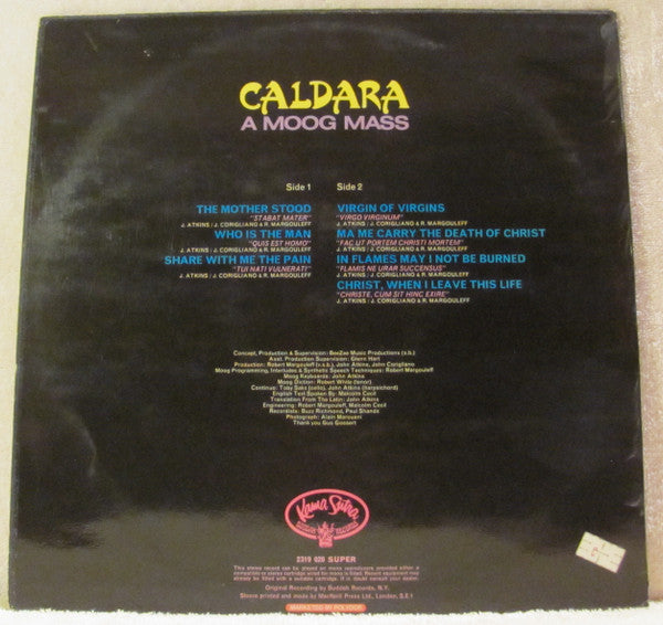 Image of Back Cover of 4844287S: LP - CALDARA, A Moog Mass (Kama Sutra; 2319 020, UK 1972 Reissue) Strong VG  VG/VG