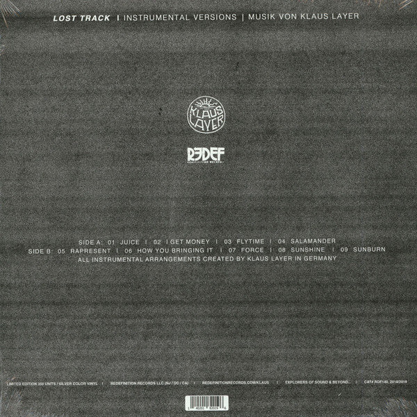 Image of Back Cover of 4844336S: LP - KLAUS LAYER, Lost Track Instrumentals (Redefinition Records; RDF140, US 2019) Still In Shrinkwrap  VG+/VG+