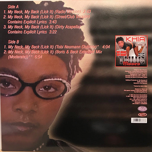 Image of Back Cover of 12" - VG/VG - KHIA, My Neck, My Back (Lick It) (Epic; EPC 672888 6, Europe 2002, Picture Sleeve), Some scuffs on sleeve,  - 2616501C