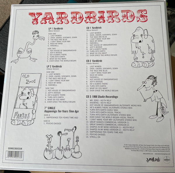 Image of Back Cover of 4824264E: 2xLP - THE YARDBIRDS, Yardbirds (Roger the Engineer) - Super Deluxe Edition (Demon Records ; DEMRECBOX55IN, UK , Box Set, Booklet, Poster, 3 Cds, 2 LPs and a 7" Single, Indie Only Coloured Vinyl)   VG+/EX