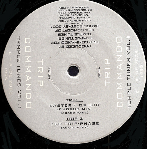 Image of Label Cover of 12" - VG/VG - TRIP COMMANDO, Temple Tunes Volume 1 (Dance Ecstasy 2001; DE 2026, Germany 1995), Light marks only,  - 1426141E