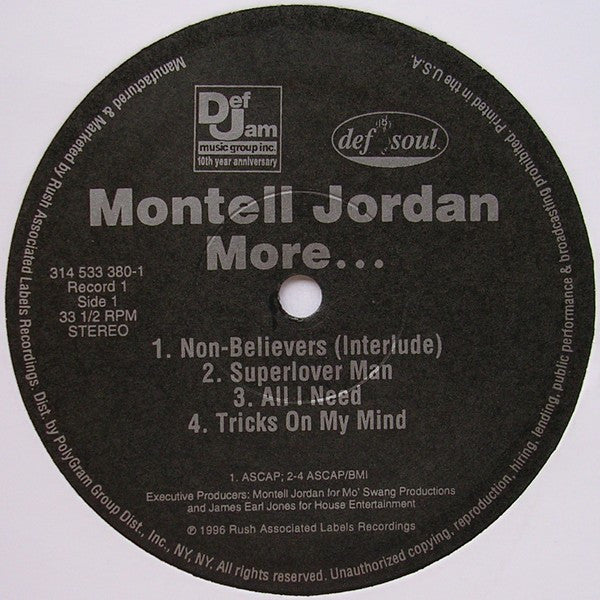 Image of Label Cover of 2xLP - G+/VG - MONTELL JORDAN, More... (Def Jam Music Group Inc.; 314-533 191-1, US 1996, Inners), Sleeve has hype stickered shrink on it, wear at corners and along opening. Inners are very damaged, creased and ripped,  - 2116550C