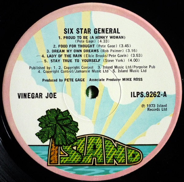 Image of Label Cover of LP - VG/VG - VINEGAR JOE, Six Star General (Island Pink Rim; ILPS.9262, UK 1973, Gatefold, Inner), Strong VG, Stains On Sleeve, Sticker Damage To Rear Sleeve,  - 4326251E