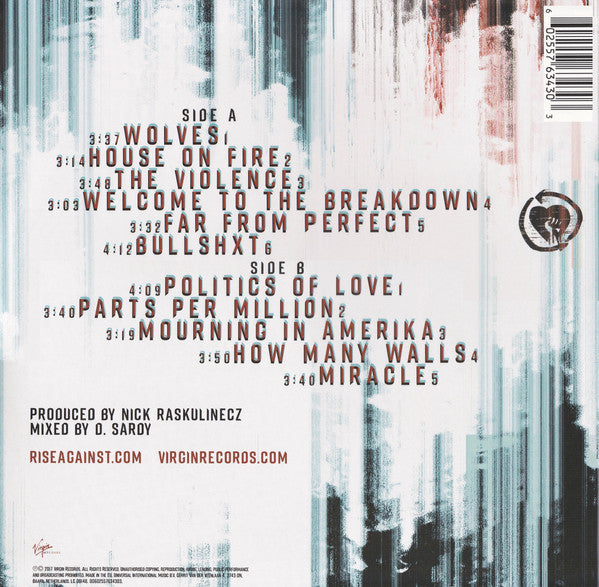 Image of Back Cover of 4824293E: LP - RISE AGAINST, Wolves (Virgin ; 00602557634303, Europe 2017, Insert) Opened Instore, Still In Stickered Shrinkwrap  EX/EX