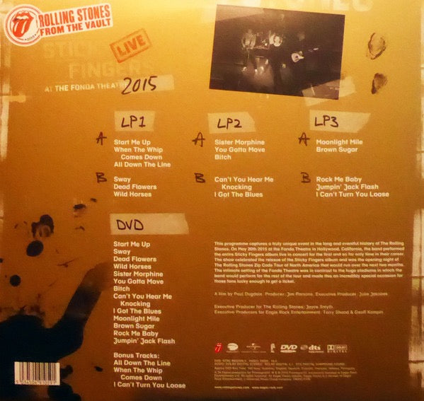 Image of Back Cover of 4734282E: 3xLP - THE ROLLING STONES, Sticky Fingers Live At The Fonda Theatre 2015 (Rolling Stones Records; ERDVLP105, Europe 2017, Gatefold, DVD, Multichannel, NTSC, 180g Vinyl)   NEW/NEW