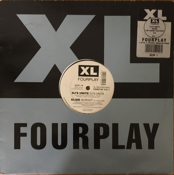 Image of Front Cover of 4824354E: 12" EP - VARIOUS, Fourplay Vol. 1 (XL Recordings; XLFP-1, UK 1992, Die Cut Company Sleeve, Stickered Sleeve) Lots of small very light surface marks  /VG