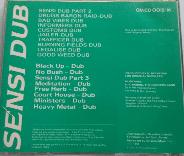 Image of Back Cover of 4834207E: CD - VARIOUS, Sensi Dub Vol. 2 / 3 (Original Music; OM.CD. OO15/16, UK 1990, Jewel Case, Inner) slight marks on cd but plays ok  VG+/VG+