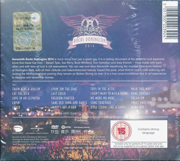 Image of Back Cover of 4834193E: 3xCD - AEROSMITH, Rocks Donington 2014 (Eagle Vision; EAGDV039, Europe 2015, Quadruple Digipak, 2 CD, 1 DVD) was sealed, opened in shop  EX/EX