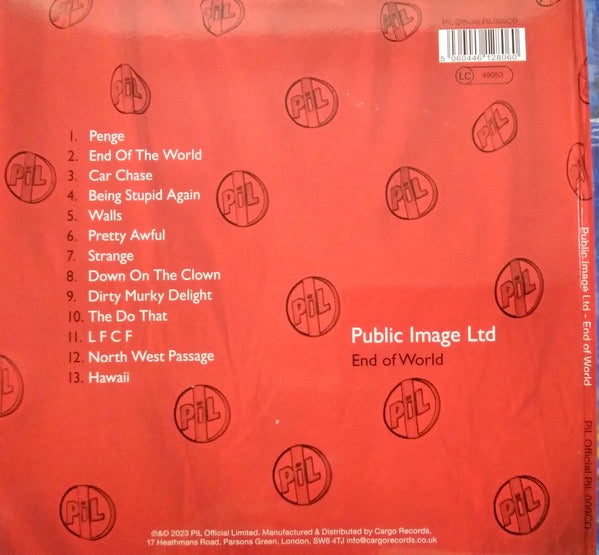 Image of Back Cover of 4814544C: CD - PIL, End Of World (PiL Official; PiL009CD, UK 2023, Folded Sleeve)   VG+/VG+