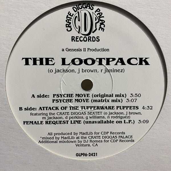 Image of Front Cover of 4844561S: 12" - THE LOOTPACK*, Psyche Move (Crate Diggas Palace; GLP96-2421, US 1996, Card Sleeve, Produced and Mixed by Madlib) Strong VG, light surface marks.  /VG